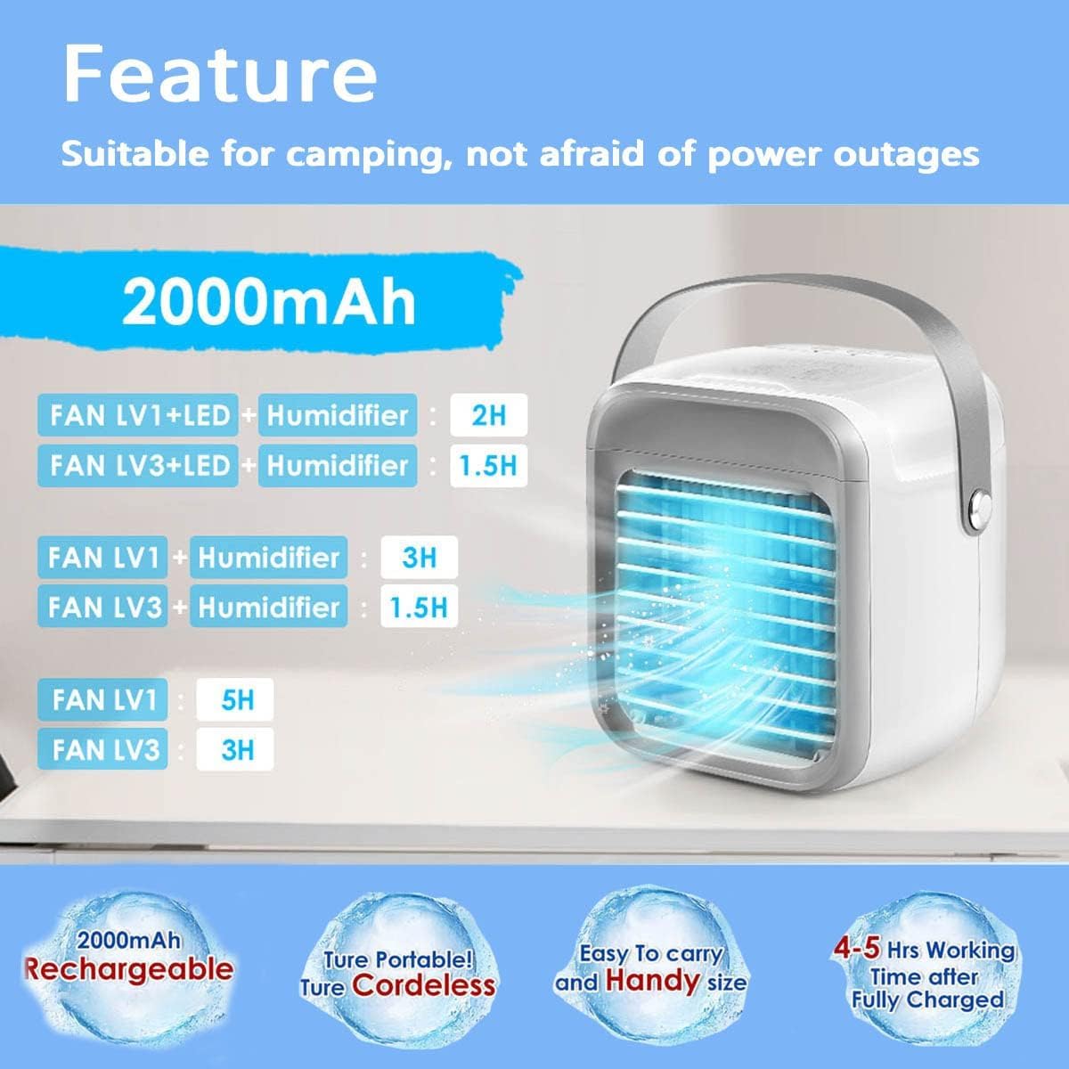 Amazon.co.jp: Airgo 2024 ポータブルエアクーラー 充電式気化エアコン